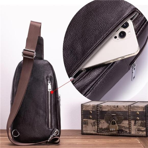 Vintage Leather Sling Bag Backpack for Men Crossbody Shoulder Chest - Picture 5 of 7